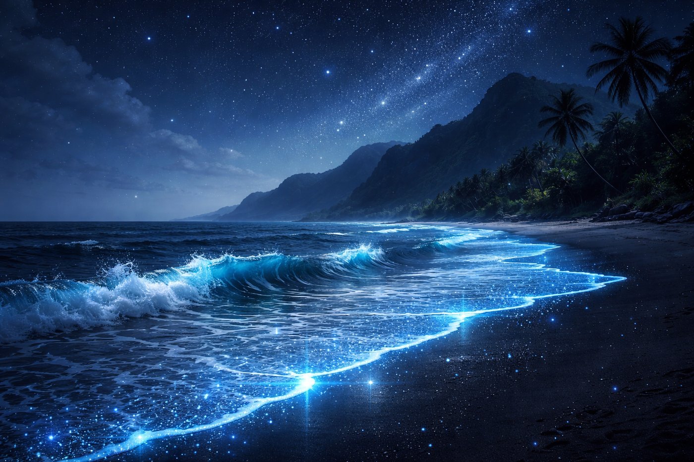 Bioluminescent shore AI-style skin — AI card skin designer card skin example